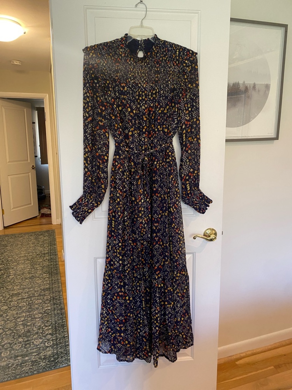 Oliphant Navy Floral Long-Sleeve Maxi Dress